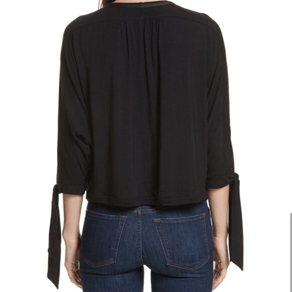 Free People Keepin On Tie Sleeve Top Blouse Black - Picture 5 of 12